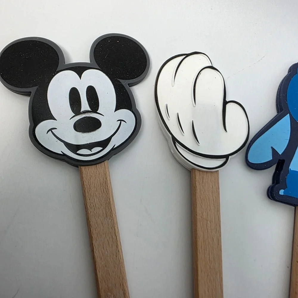 Disney Silicone Spatula Set 4pc Mickey Minnie Mouse Stitch Wood Handle New